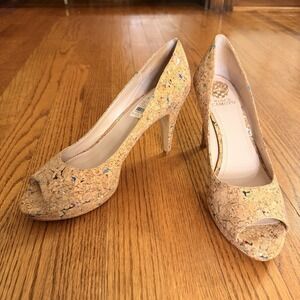 Vince Camuto Ashlyn Colorful Confetti Cork Peep Toe Pumps, 10 Medium